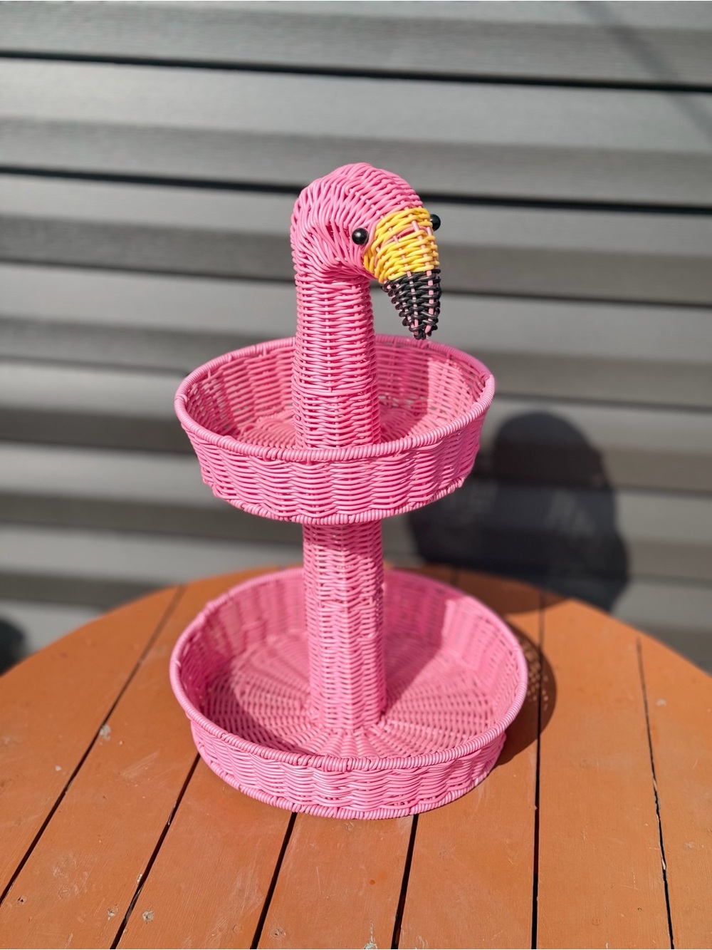 Pink Flamingo Wicker Two-Tier Organizer